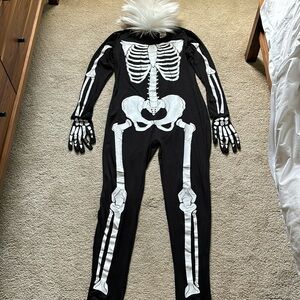 Women’s XL Skeleton Costume with SNL David Pumpkins Skit Wig